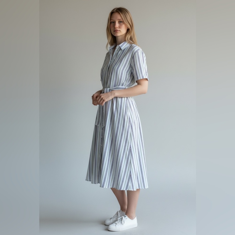 Zara Striped Shirt Dress in Green and Black